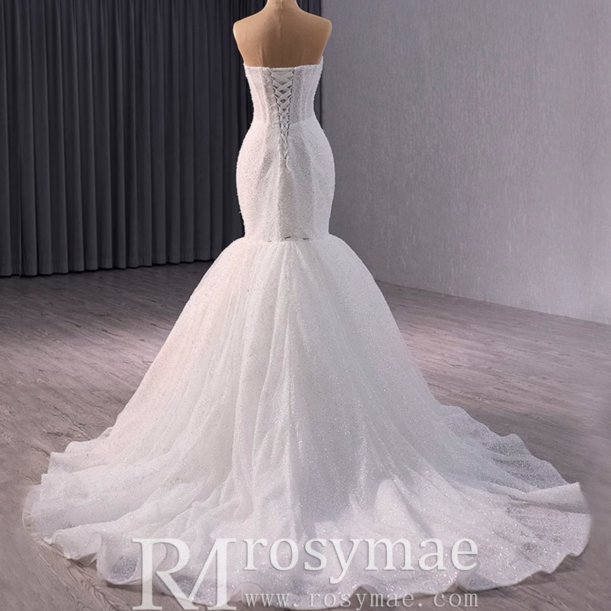 Strapless Shiny Trumpet Wedding Dress with Curve Neck - Rosymae
