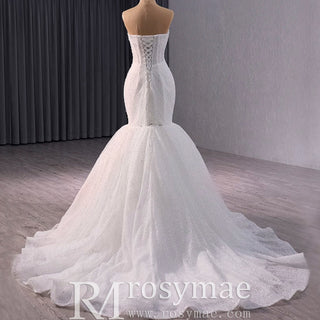 Strapless Shiny Trumpet Wedding Dress with Curve Neck - Rosymae
