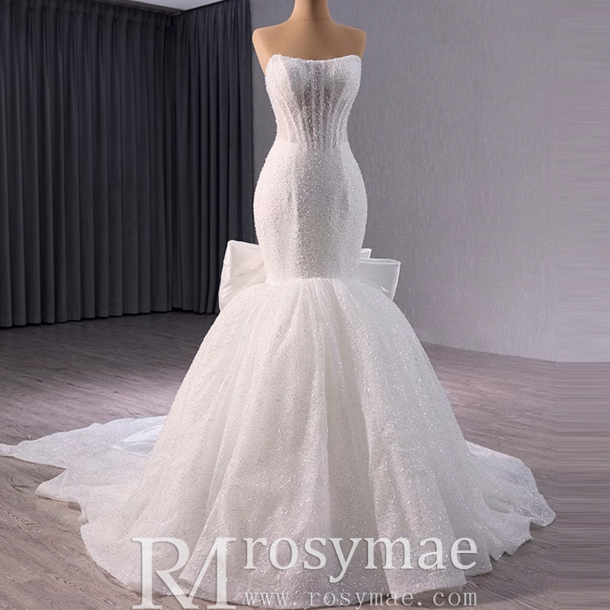 Strapless Shiny Trumpet Wedding Dress with Curve Neck - Rosymae