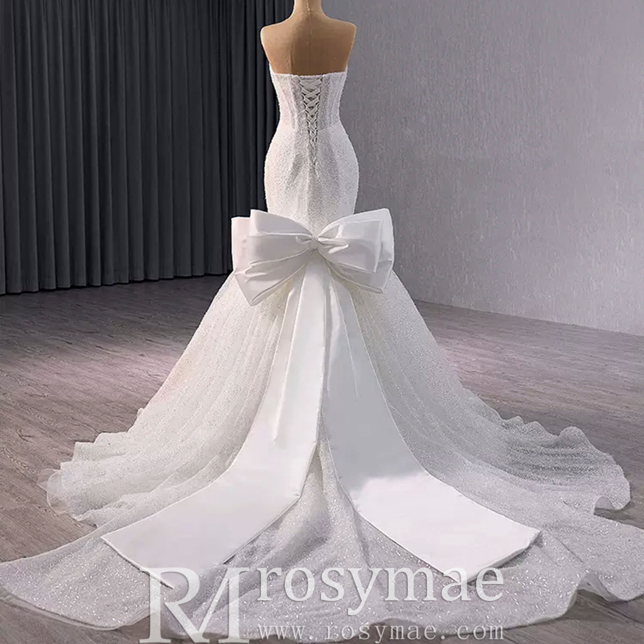 Strapless Shiny Trumpet Wedding Dress with Curve Neck - Rosymae