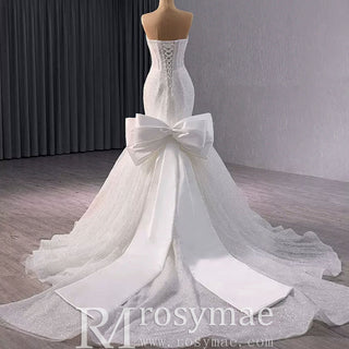 Strapless Shiny Trumpet Wedding Dress with Curve Neck - Rosymae