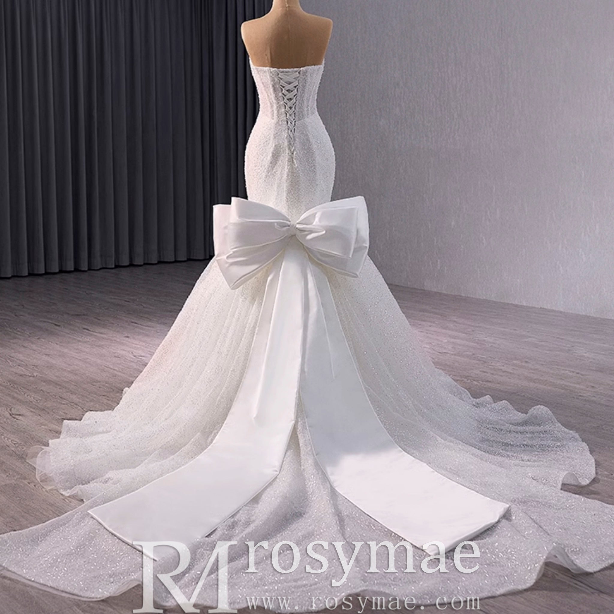 Strapless Shiny Trumpet Wedding Dress with Curve Neck - Rosymae