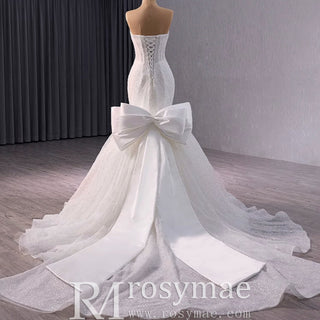 Strapless Shiny Trumpet Wedding Dress with Curve Neck - Rosymae