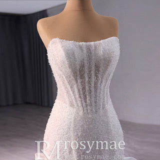 Strapless Shiny Trumpet Wedding Dress with Curve Neck - Rosymae