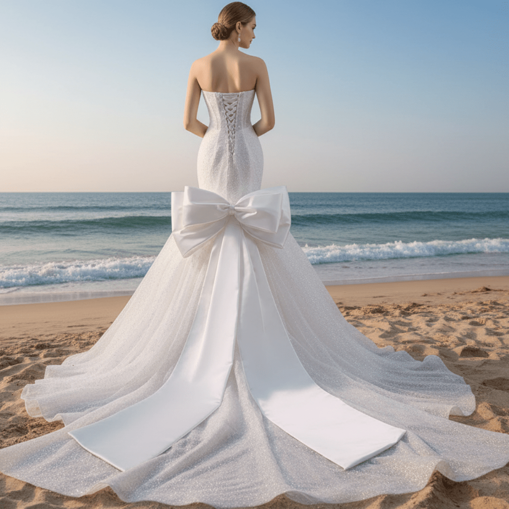Strapless Shiny Trumpet Wedding Dress with Curve Neck - Rosymae
