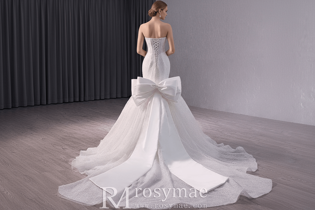 Strapless Shiny Trumpet Wedding Dress with Curve Neck - Rosymae