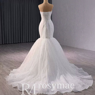Strapless Shiny Trumpet Wedding Dress with Curve Neck - Rosymae