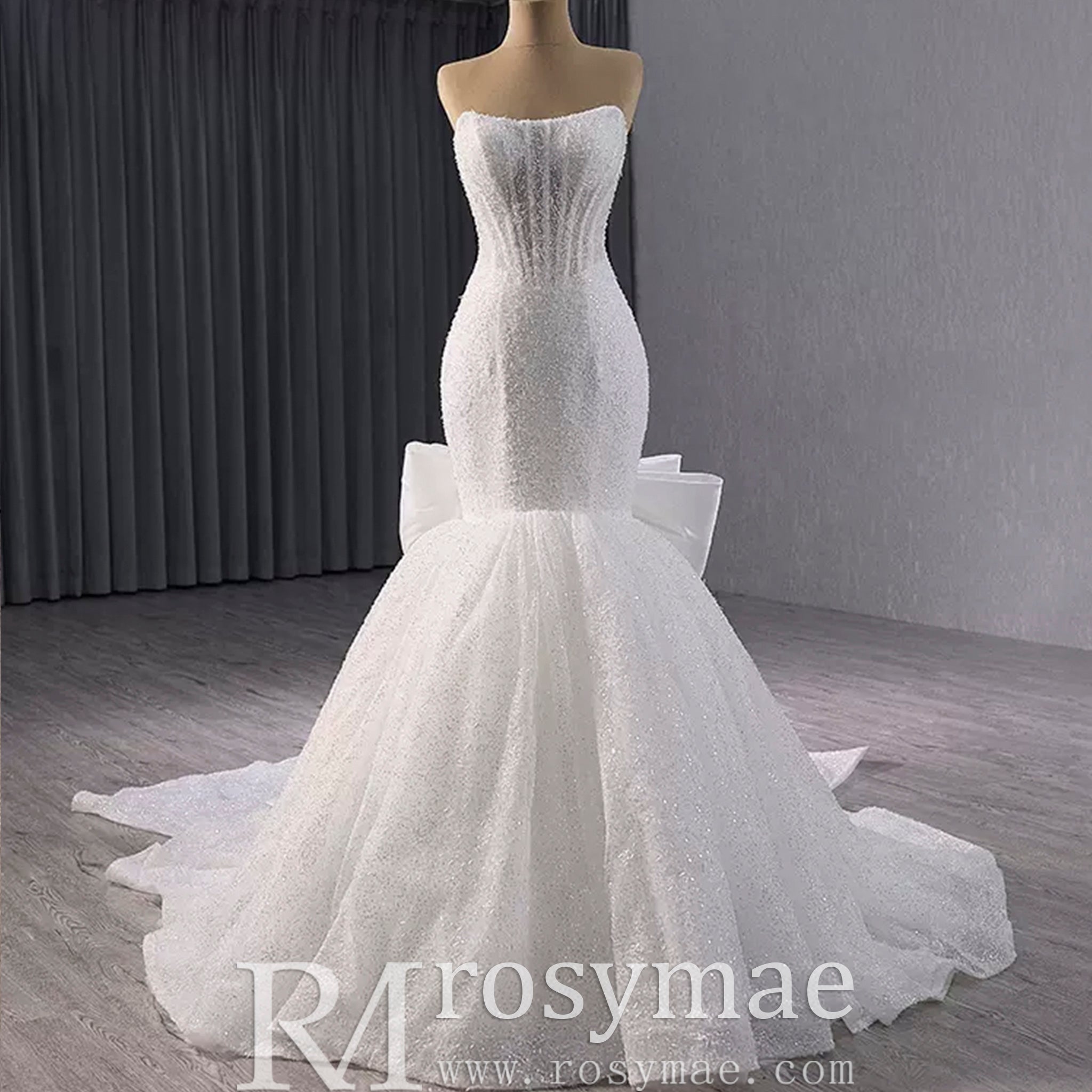 Strapless Shiny Trumpet Wedding Dress with Curve Neck - Rosymae