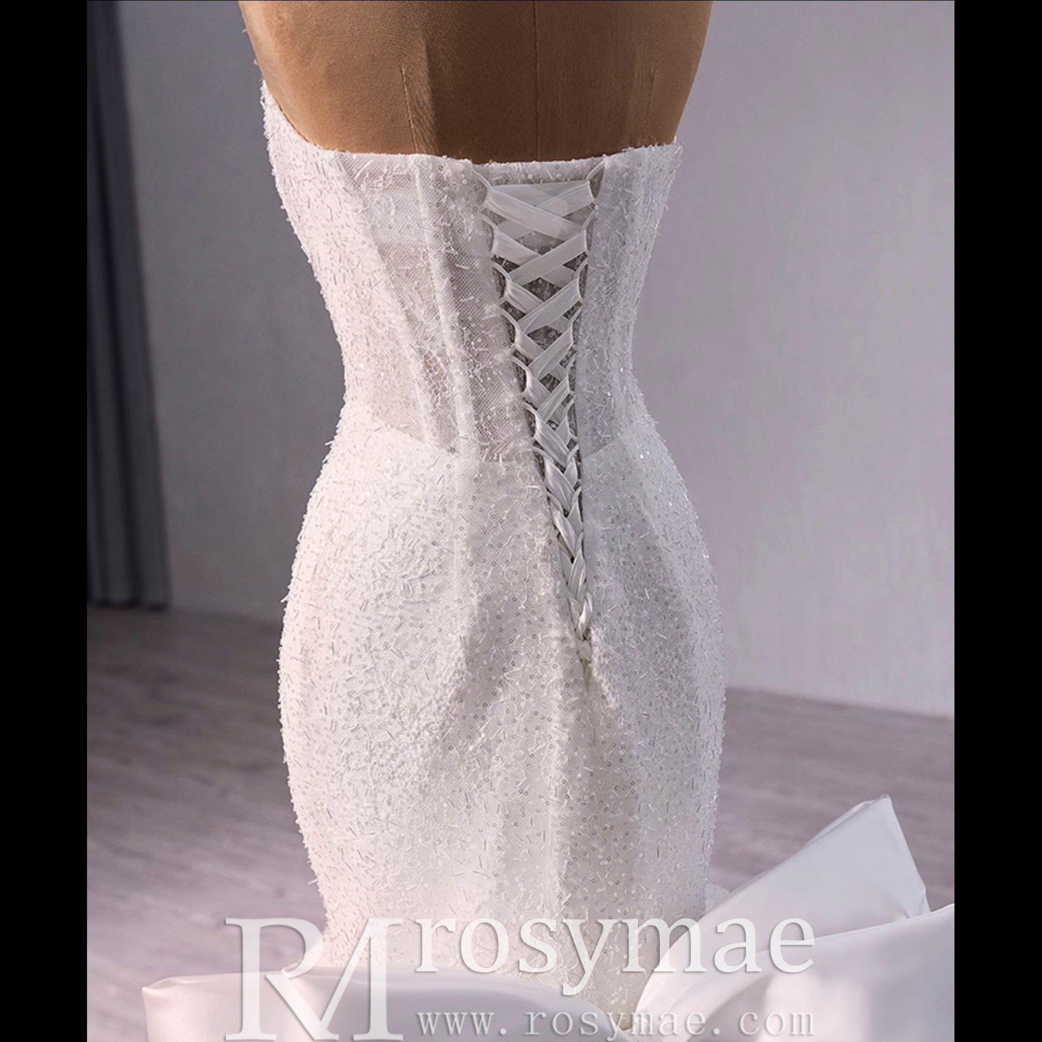 Strapless Shiny Trumpet Wedding Dress with Curve Neck - Rosymae
