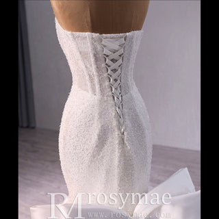 Strapless Shiny Trumpet Wedding Dress with Curve Neck - Rosymae