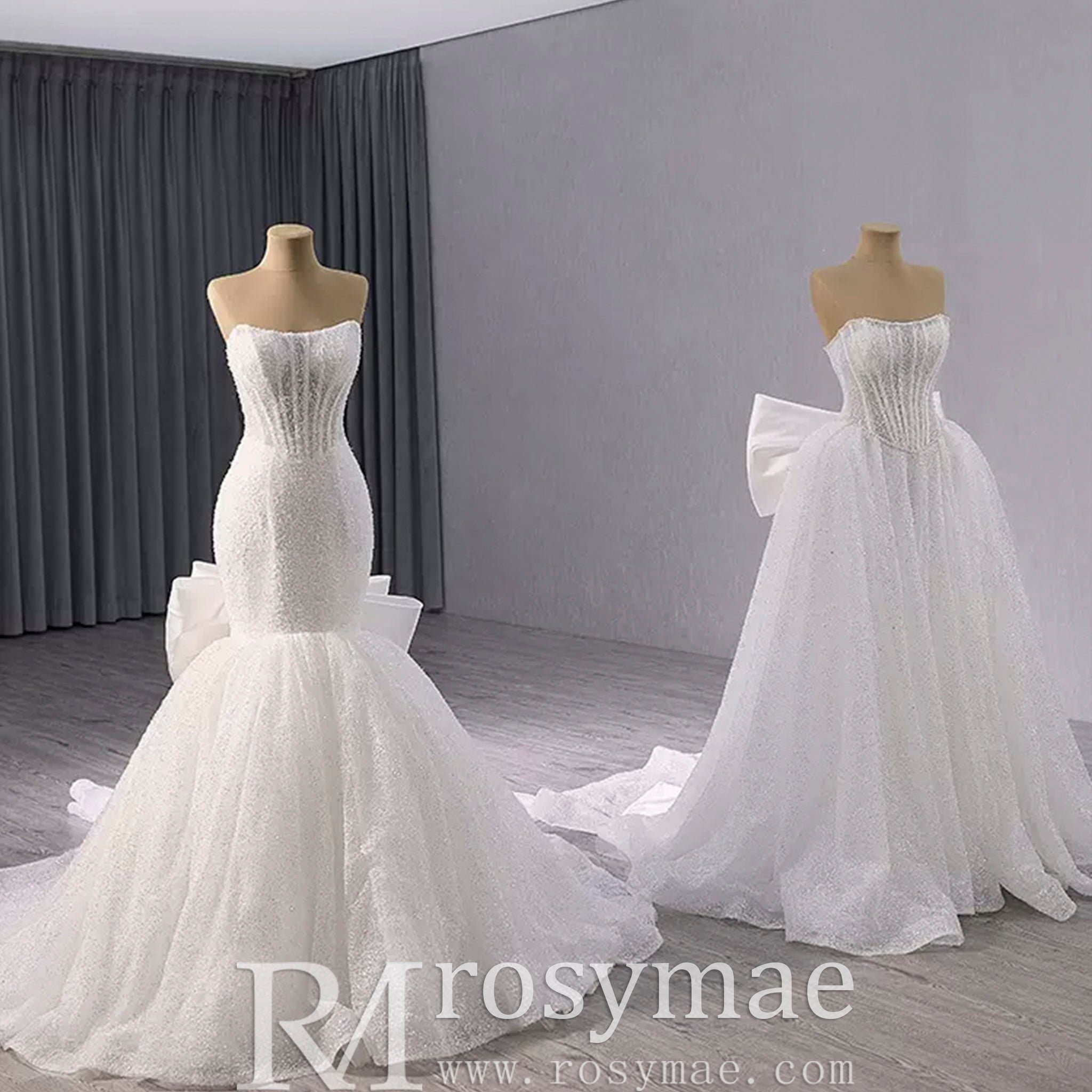 Strapless Shiny Trumpet Wedding Dress with Curve Neck - Rosymae