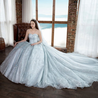 Strapless Sparkly Ball Gown Wedding Dress with Vneck - Rosymae