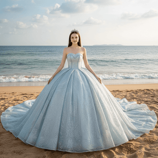 Strapless Sparkly Ball Gown Wedding Dress with Vneck - Rosymae