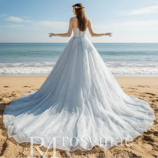 Strapless Sparkly Ball Gown Wedding Dress with Vneck - Rosymae
