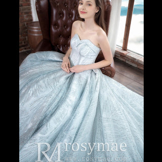 Strapless Sparkly Ball Gown Wedding Dress with Vneck - Rosymae