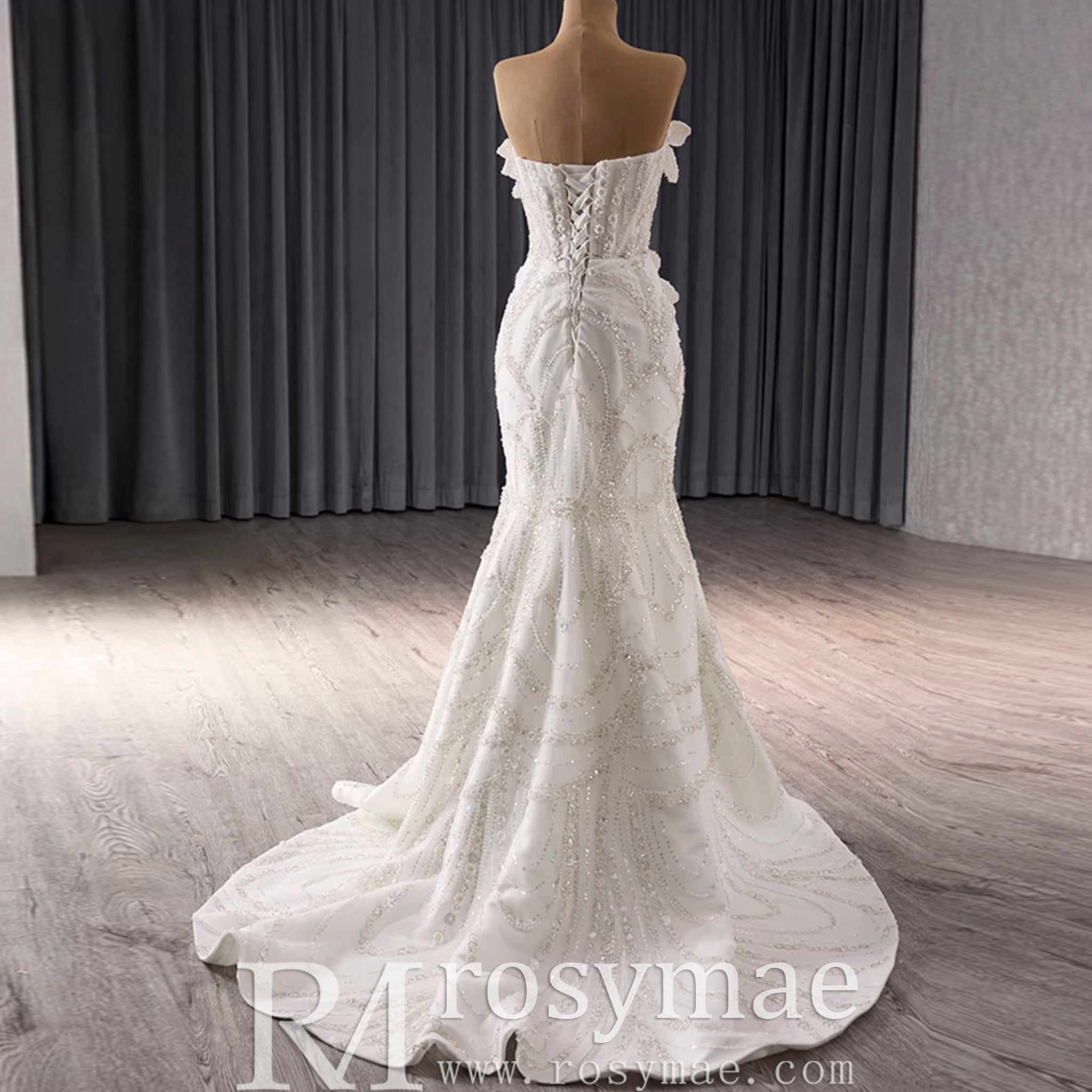 Strapless Sparkly Sweetheart Wedding Dress with Detachable Skirt - Rosymae