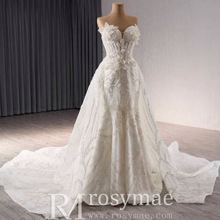 Strapless Sparkly Sweetheart Wedding Dress with Detachable Skirt - Rosymae