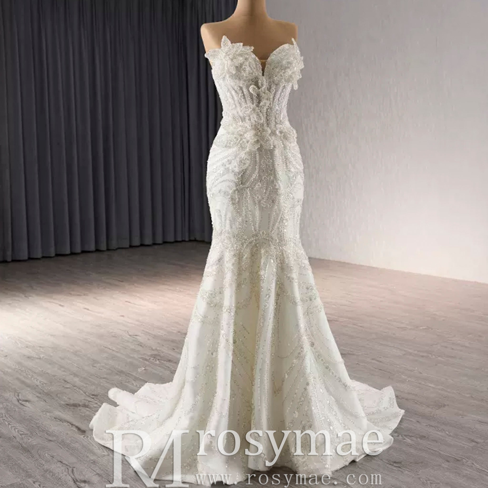 Strapless Sparkly Sweetheart Wedding Dress with Detachable Skirt - Rosymae