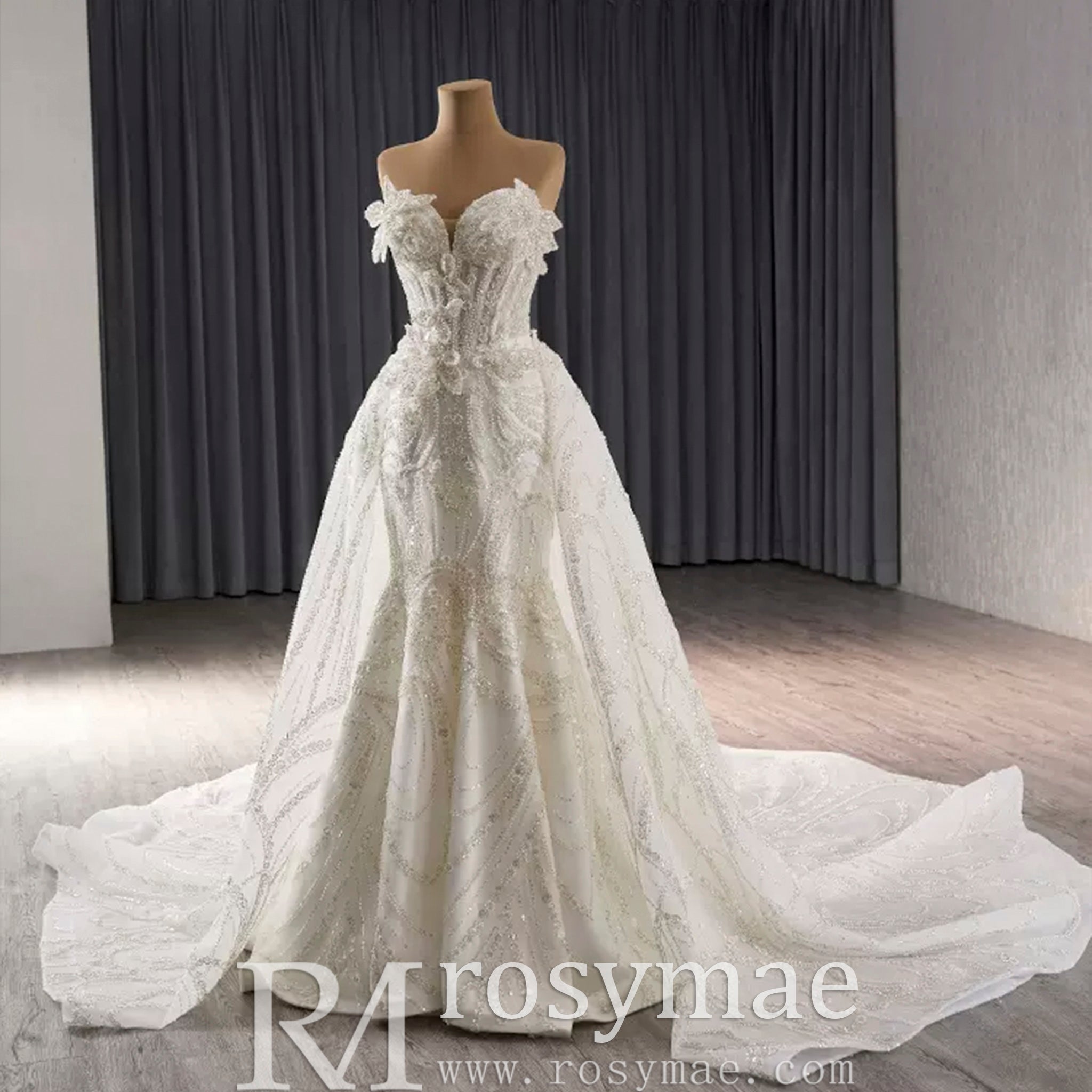 Strapless Sparkly Sweetheart Wedding Dress with Detachable Skirt - Rosymae