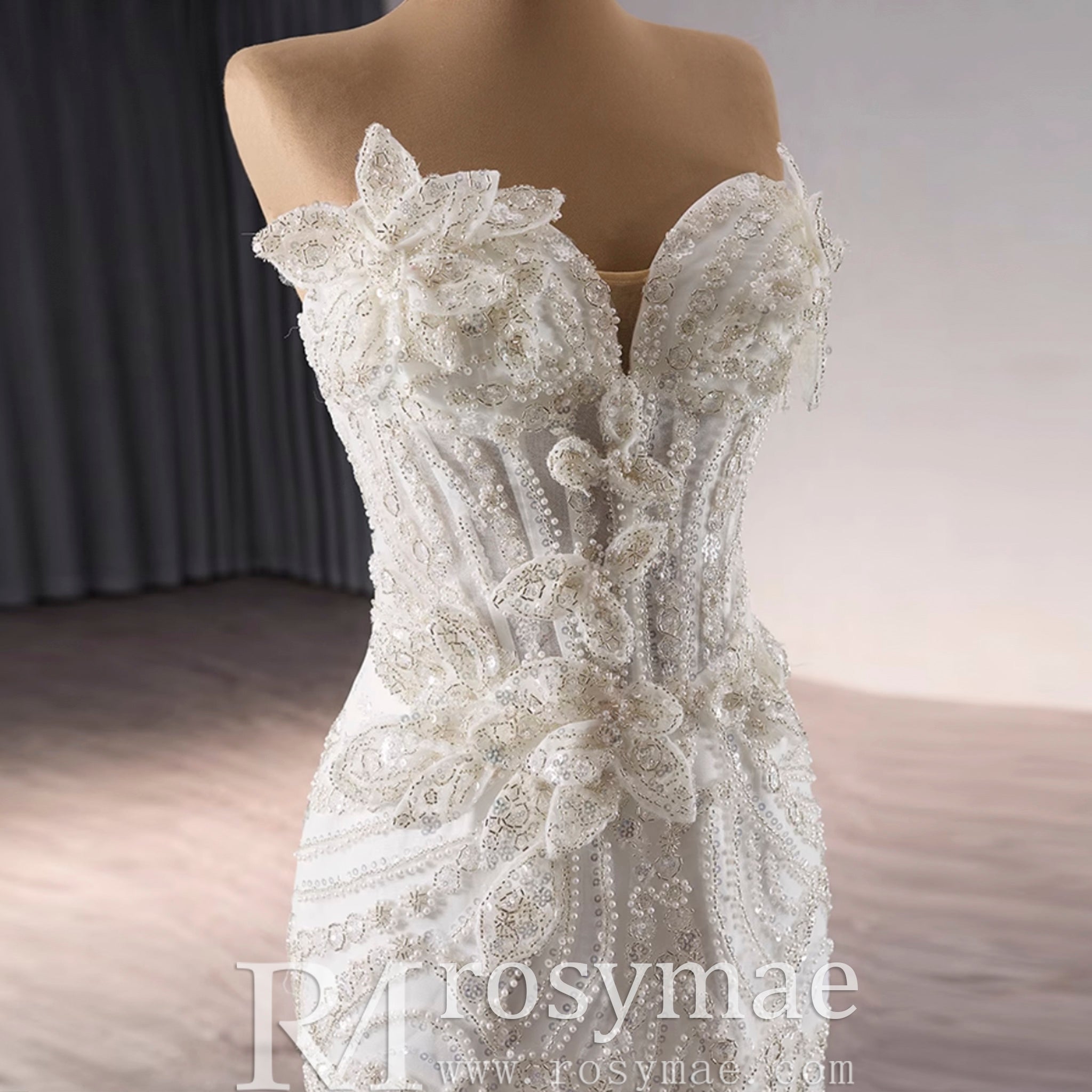 Strapless Sparkly Sweetheart Wedding Dress with Detachable Skirt - Rosymae