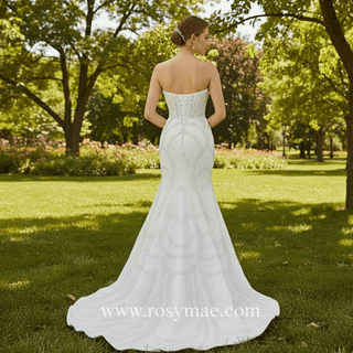 Strapless Sparkly Sweetheart Wedding Dress with Detachable Skirt - Rosymae