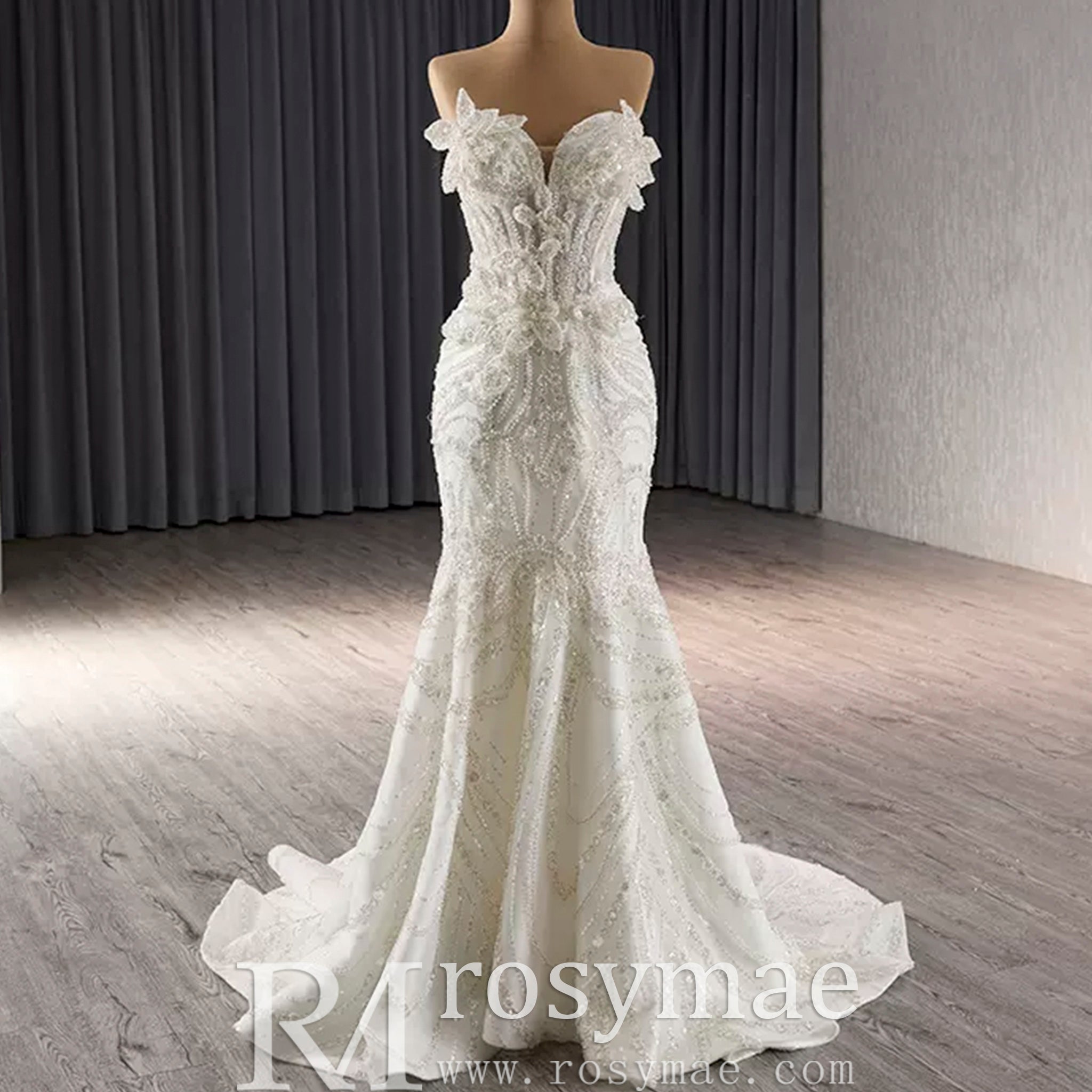 Strapless Sparkly Sweetheart Wedding Dress with Detachable Skirt - Rosymae