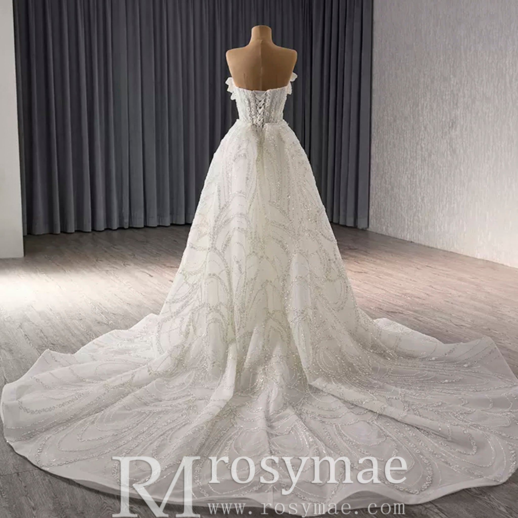 Strapless Sparkly Sweetheart Wedding Dress with Detachable Skirt - Rosymae