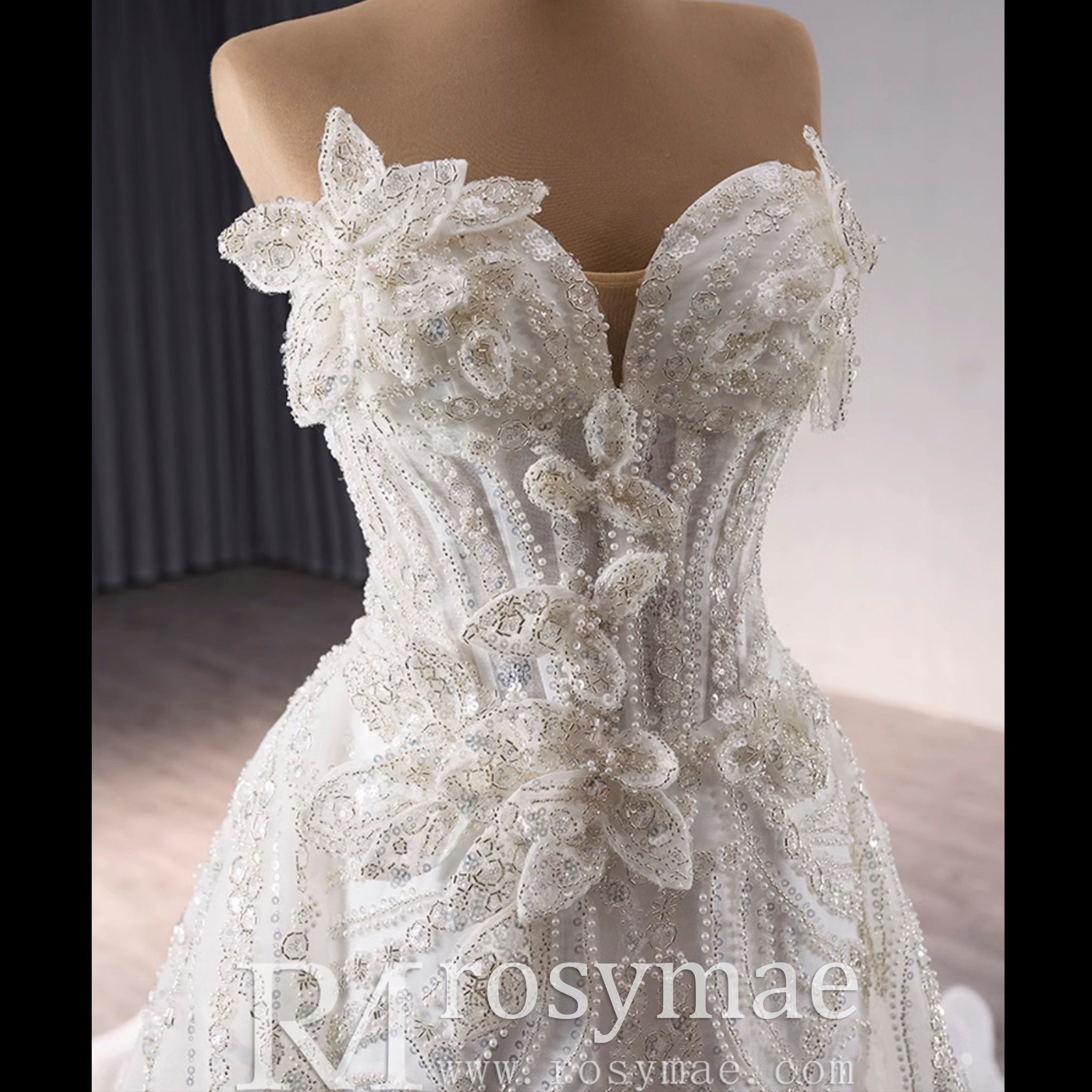 Strapless Sparkly Sweetheart Wedding Dress with Detachable Skirt - Rosymae
