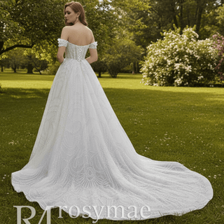 Strapless Sparkly Sweetheart Wedding Dress with Detachable Skirt - Rosymae