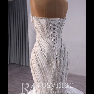 Strapless Sparkly Trumpet Wedding Dress with Ruffle Skirt - Rosymae