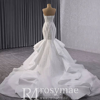 Strapless Sparkly Trumpet Wedding Dress with Ruffle Skirt - Rosymae