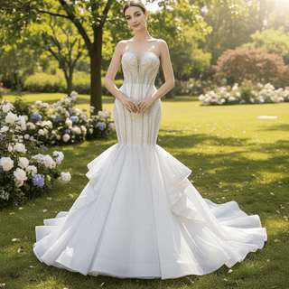 Strapless Sparkly Trumpet Wedding Dress with Ruffle Skirt - Rosymae