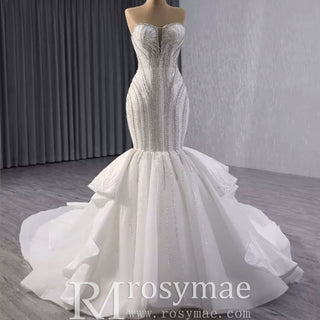 Strapless Sparkly Trumpet Wedding Dress with Ruffle Skirt - Rosymae