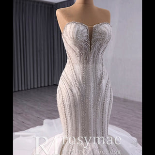 Strapless Sparkly Trumpet Wedding Dress with Ruffle Skirt - Rosymae