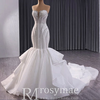 Strapless Sparkly Trumpet Wedding Dress with Ruffle Skirt - Rosymae