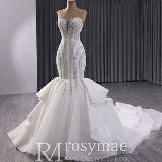 Strapless Sparkly Trumpet Wedding Dress with Ruffle Skirt - Rosymae