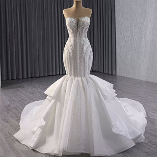 Strapless Sparkly Trumpet Wedding Dress with Ruffle Skirt - Rosymae