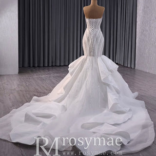 Strapless Sparkly Trumpet Wedding Dress with Ruffle Skirt - Rosymae
