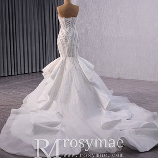 Strapless Sparkly Trumpet Wedding Dress with Ruffle Skirt - Rosymae