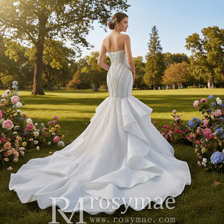 Strapless Sparkly Trumpet Wedding Dress with Ruffle Skirt - Rosymae