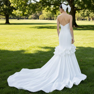 Strapless Straight Neck Mermaid Wedding Dress with Ruffled - Rosymae