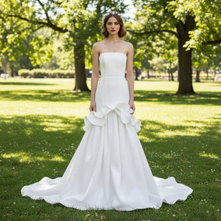Strapless Straight Neck Mermaid Wedding Dress with Ruffled - Rosymae