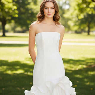 Strapless Straight Neck Mermaid Wedding Dress with Ruffled - Rosymae