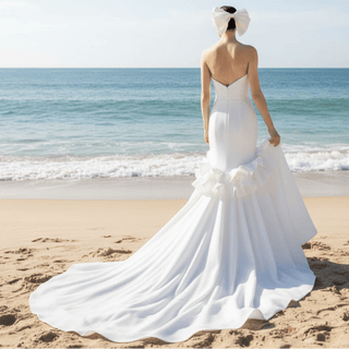 Strapless Straight Neck Mermaid Wedding Dress with Ruffled - Rosymae