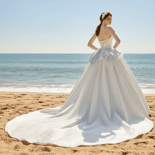 Strapless Straight Neck Ruched Satin Bridal Wedding Dress Ball Gown - Rosymae