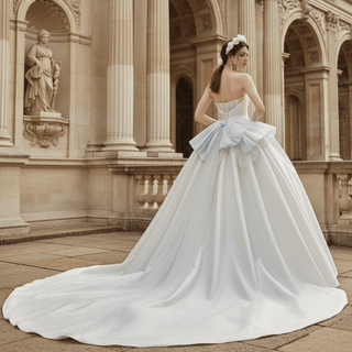 Strapless Straight Neck Ruched Satin Bridal Wedding Dress Ball Gown - Rosymae