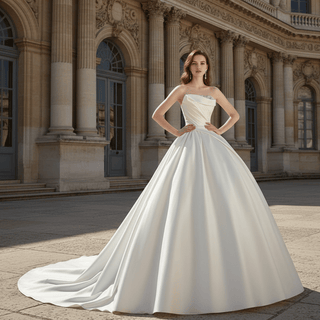 Strapless Straight Neck Ruched Satin Bridal Wedding Dress Ball Gown - Rosymae