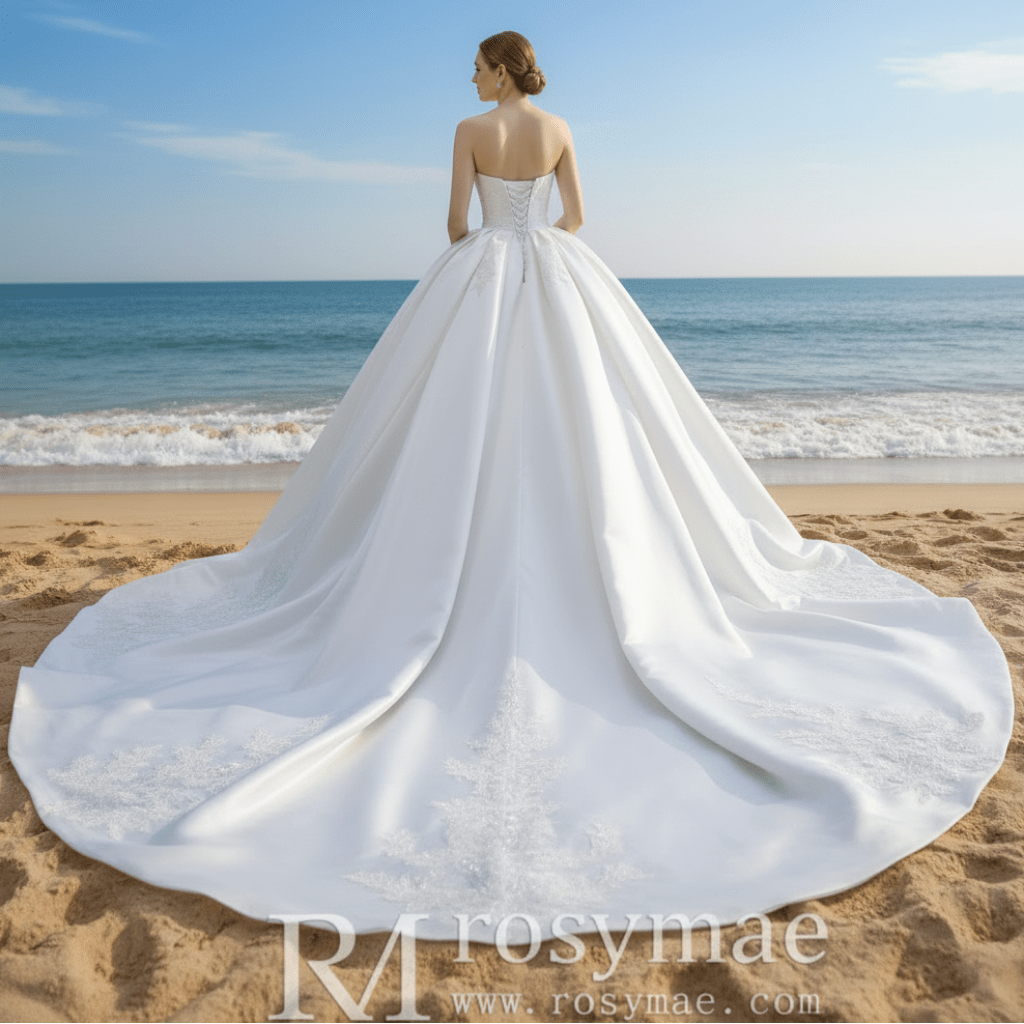 Strapless Straight Neck Satin Wedding Dress with Puffy Skirt - Rosymae