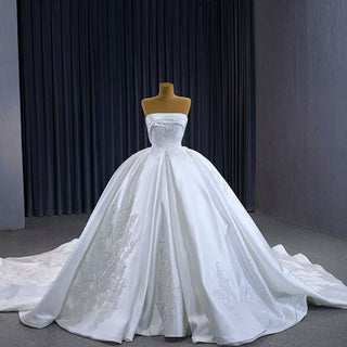 Strapless Straight Neck Satin Wedding Dress with Puffy Skirt - Rosymae
