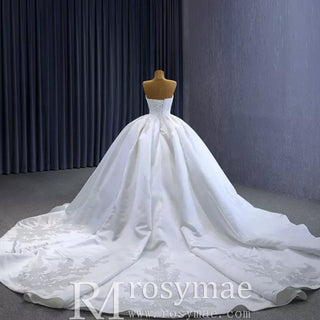 Strapless Straight Neck Satin Wedding Dress with Puffy Skirt - Rosymae